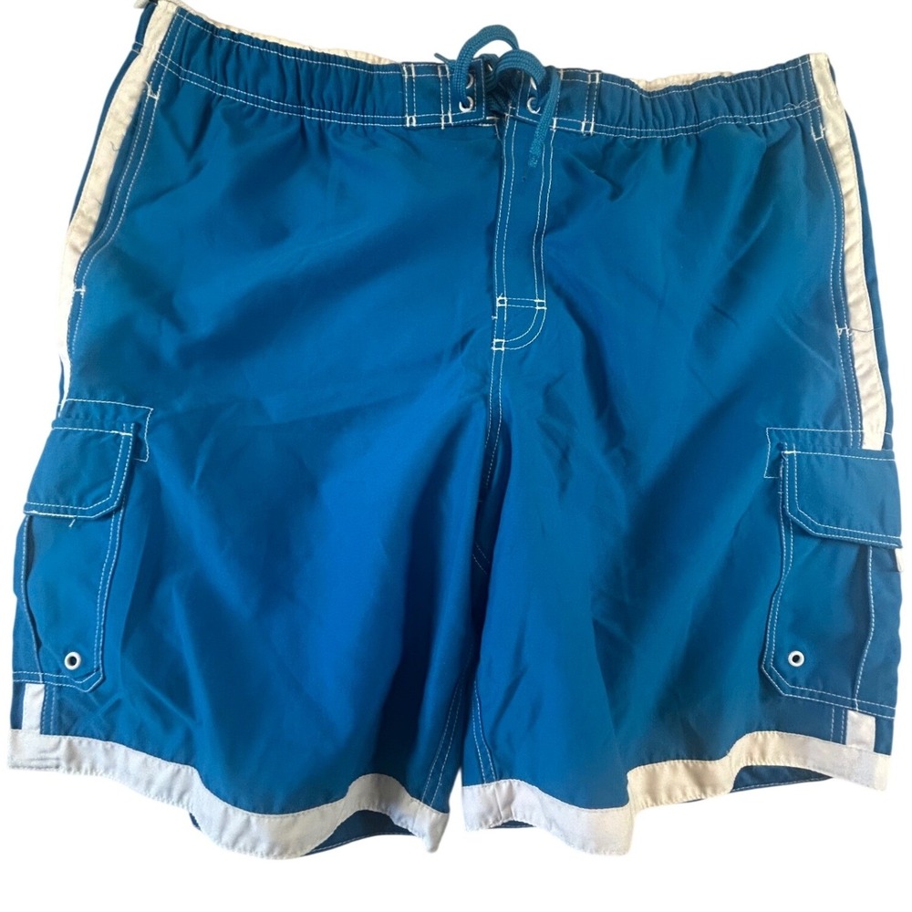 Joe Boxer Mens Blue Cargo Swim Trunks White Stripe Mesh Lined Board Shorts 2XL